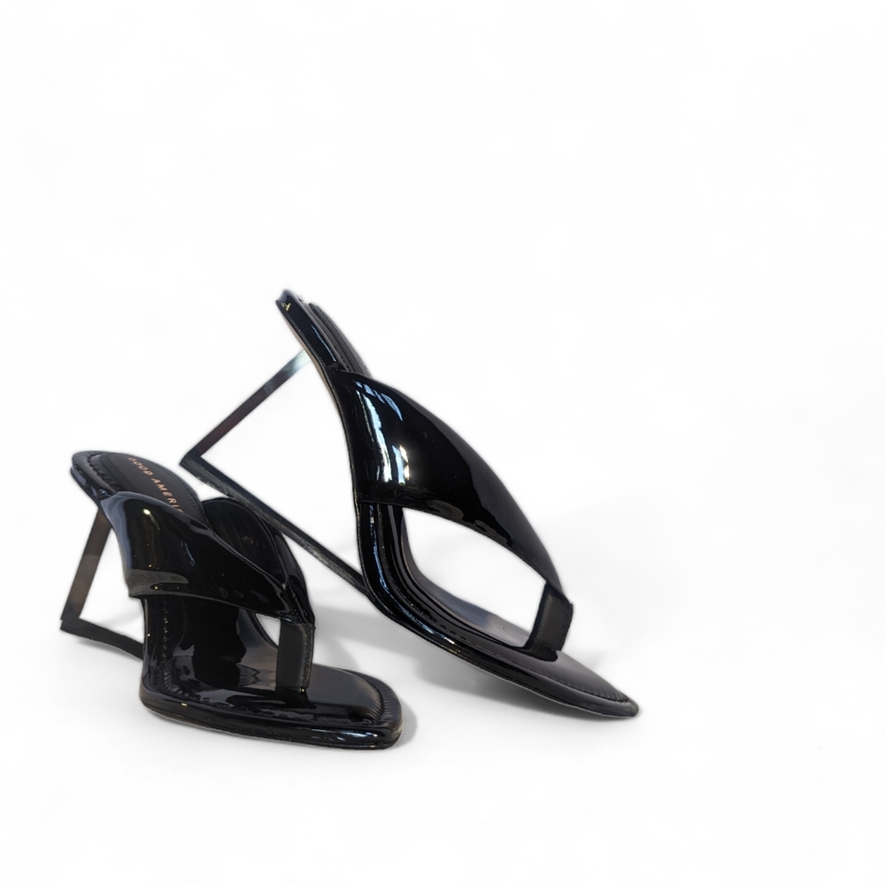 New GOOD AMERICAN BLACK PATENT VEGAN LEATHER HEELS SZ 8